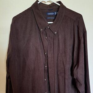 Consensus Luxury Faux Suede Button Front Shirt Men's size XXL Brown Pre-Owned